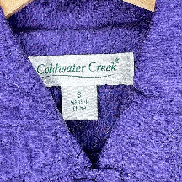 Coldwater Creek Sz S Purple 100%‎ Silk Button Up Quilted Barn Jacket Cottagecore - Picture 5 of 6